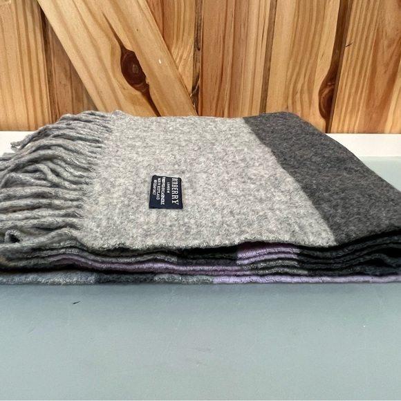 Burberry London Scarf | Gray & Purple | Fringed ends - Picture 8 of 8